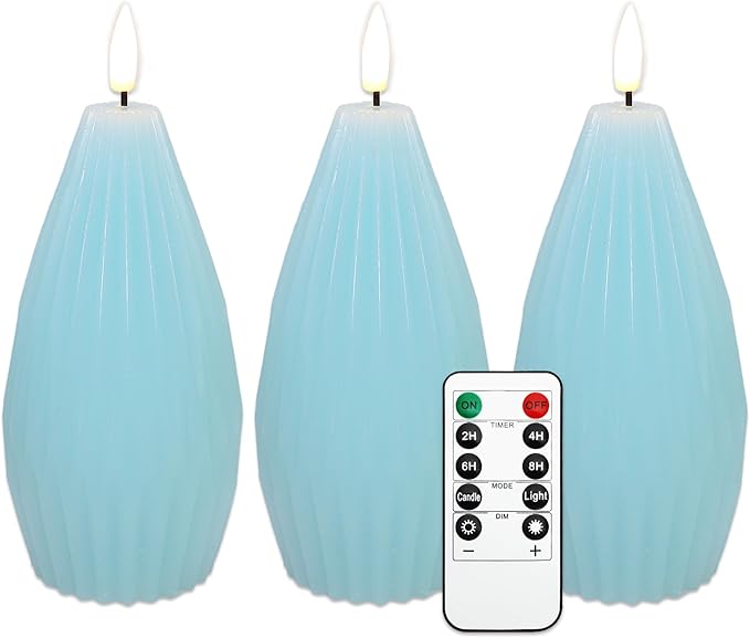 Silverstro Ocean Flameless Candles Remote Irregular Polygon Ribbed Design Real - Image 8