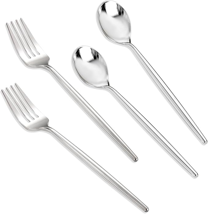 SUT 100Pcs Silver Plastic Silverware by SeeYouTomorrow
