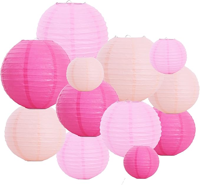BEISHIDA 12 Pcs Pink Mix Paper Lanterns, Hanging Decorative Chinese Japanese by Beishida