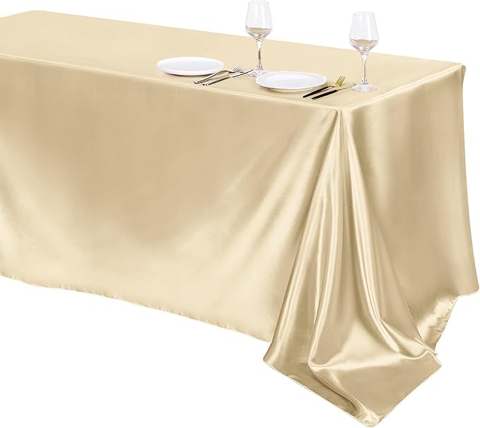TURSTIN 1 Pack Champagne Satin Tablecloth 102 x 58 Inch Overlay Satin Table by TURSTIN