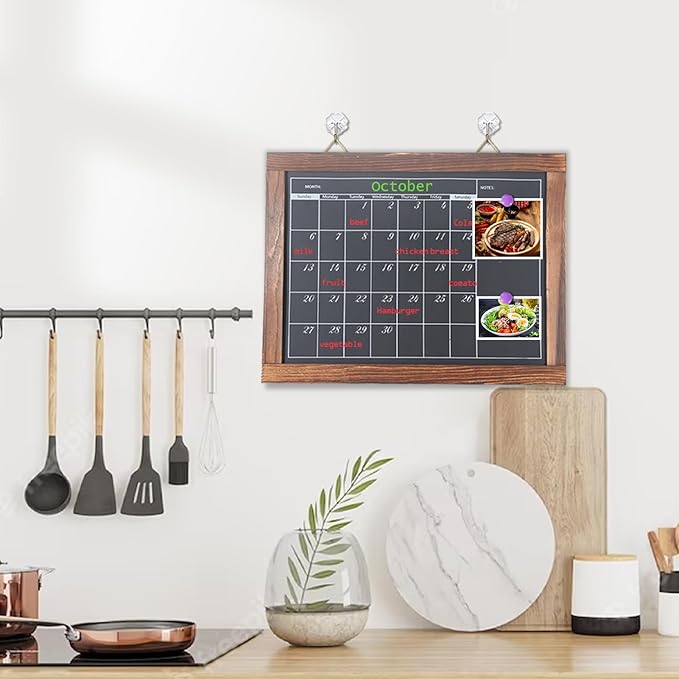 Magnetic Chalkboard Calendar for Wall Monthly Planner Board Wite Wood Frame - Image 4