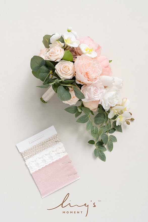 Ling's Moment Blush Bridal Bouquet Cascading, 13 Inch Bride Bouquets - Image 7