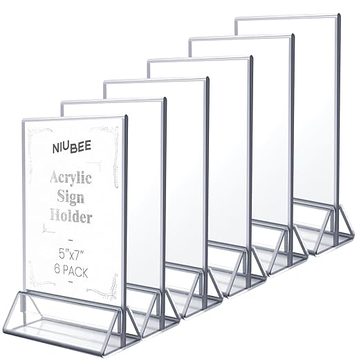 NIUBEE 6Pack 5x7 Clear Acrylic Sign Holder by NIUBEE