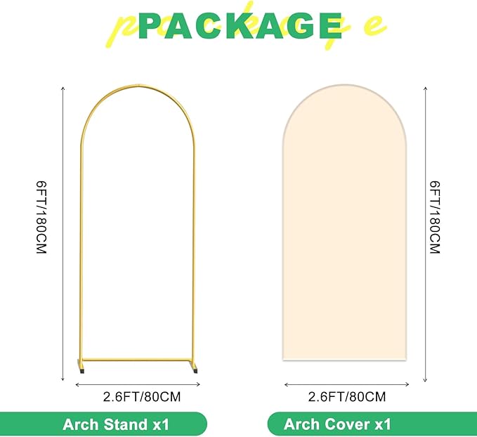 Metal Arch Backdrop Stand and Cover Set, 6FT Beige Reusable Spandex Fitted - Image 2