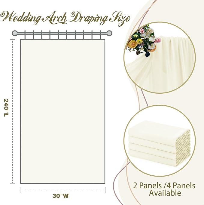 SiinvdaBZX 4 Panels Wedding Arch Draping Fabric 30" x 20Ft Ivory Sheer Chiffon - Image 3