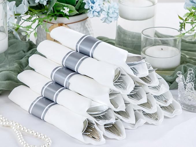 400PCS Wrapped Silver Plastic Silverware Sets - Image 9