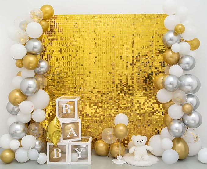 Kate Square Gold Shimmer Wall Sequin Panel Backdrop Birthday Wedding Background - Image 5