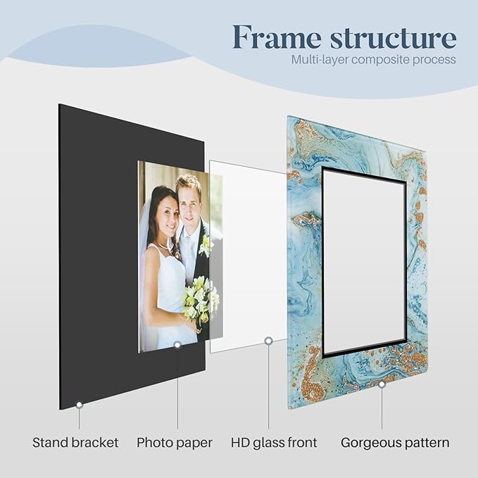 Cuspin 5x7 Blue Picture Frame, Luxury Blue and Gold Glass Wedding Frame 8x10 - Image 5