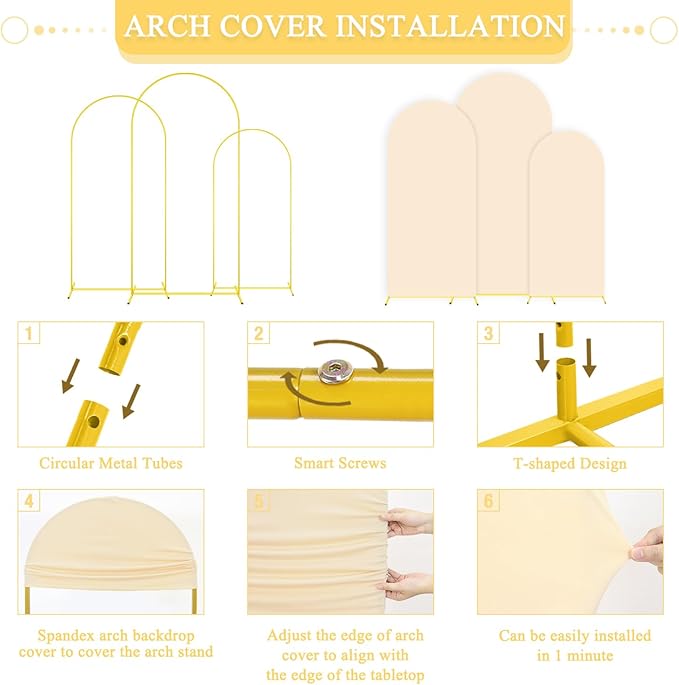 Wedding Arch Stand with Beige Spandex Fitted Arch Backdrop Cover Set 6FT 6.6FT - Image 6