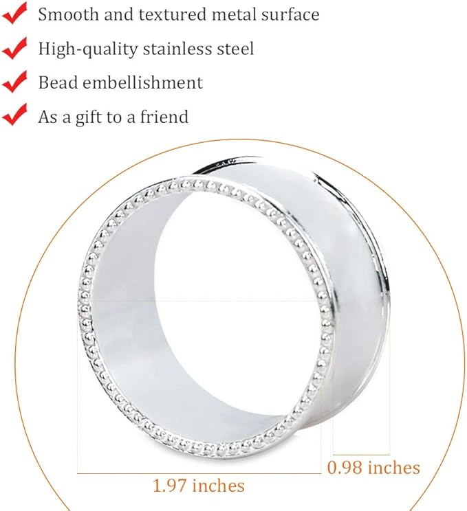 12 Pcs Stainless Steel Bead Side Napkin Rings Delicate Serviette Buckles - Image 2