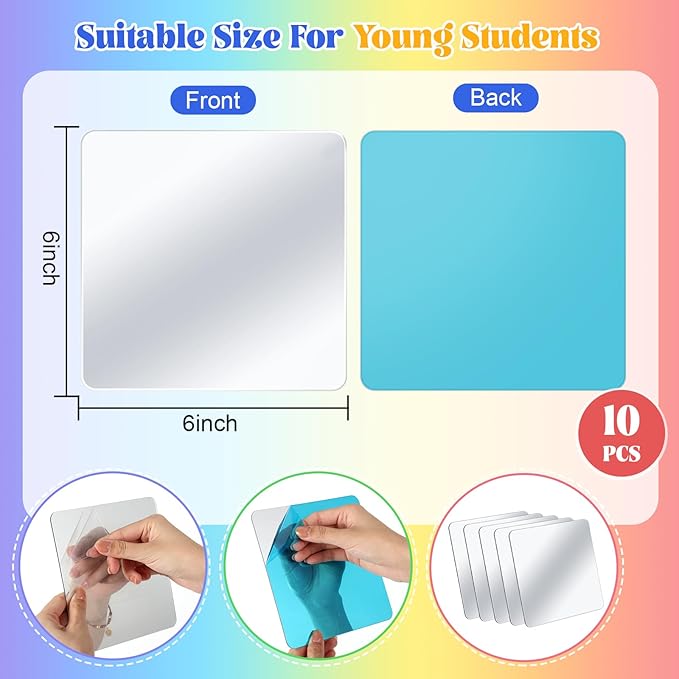 Dandat 10 Pcs Small Mirrors for Kids 6 x 6 Inch Square Shatter Proof Reflector - Image 2