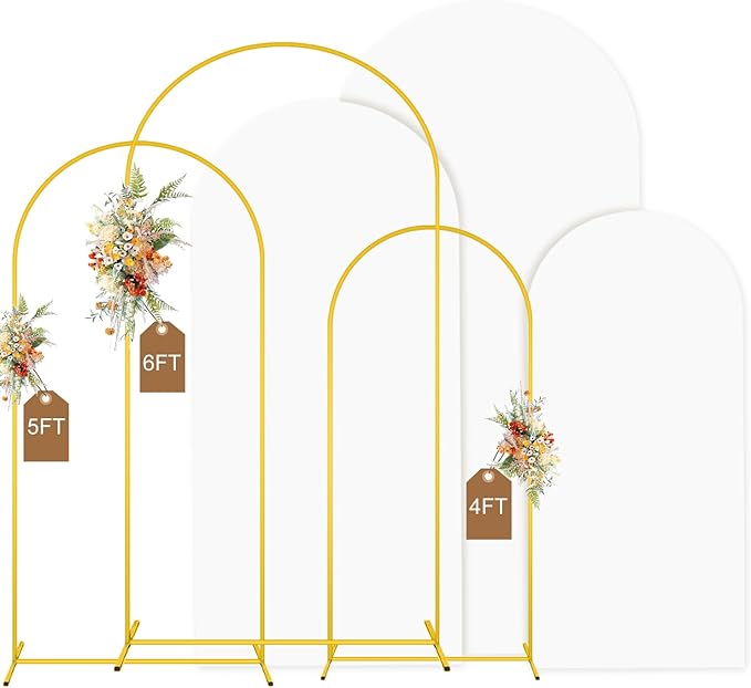 MODFUNS Metal Arch Backdrop Stand and Cover Set 4&5&6ft Gold Arch Backdrop by MODFUNS