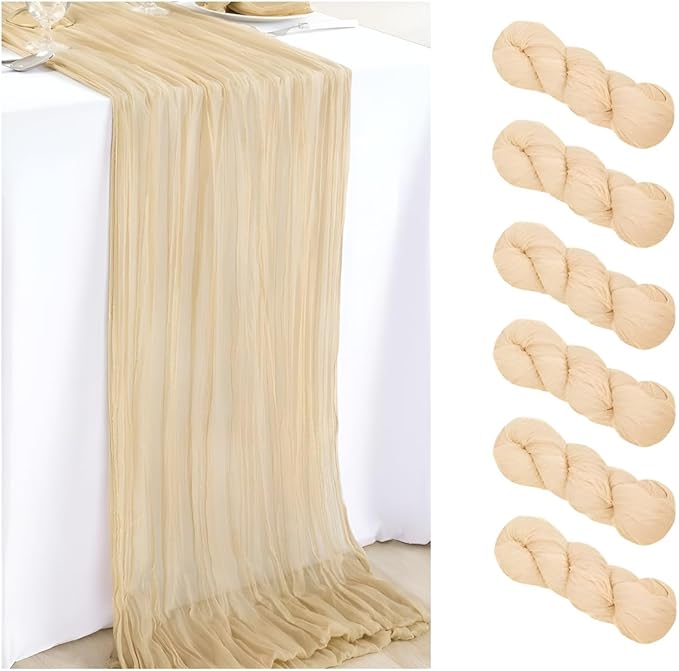 6Pcs Shallow Khaki Cheesecloth Table Runner 120 Inch10FT Champagne Rustic Boho by Unknown