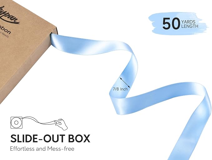 Baby Blue Satin Ribbon 7/8 Inch x 50 Yards Double-Faced Ribbons - Image 2