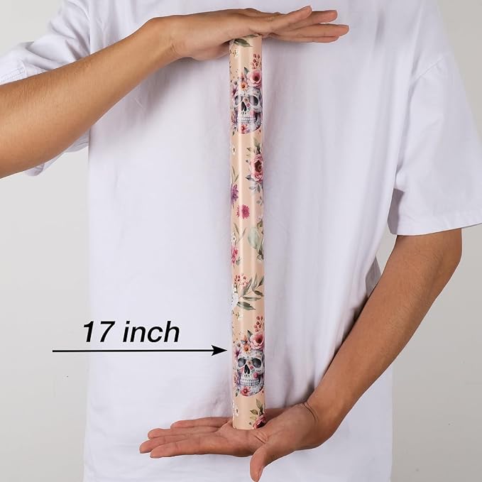 Aimyoo Gothic Wrapping Paper Roll, 17 Inch X 16.5 Fee Skull Floral Berry Design - Image 3
