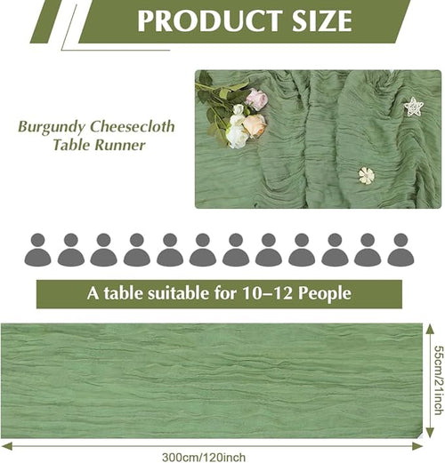 10 Pack Olive Green Cheesecloth Table Runner -21*120Inch Long Boho Wedding - Image 2