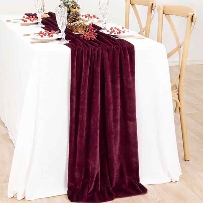 MLMC Burgundy Velvet Table Runner 10ft Elegant Luxury Wine Red Velvet Fall - Image 7