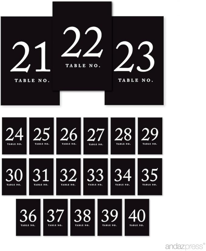 Andaz Press Black 4x6-Inch Minimalist Table Numbers 21-40, Tabletop Mount by AndazPress