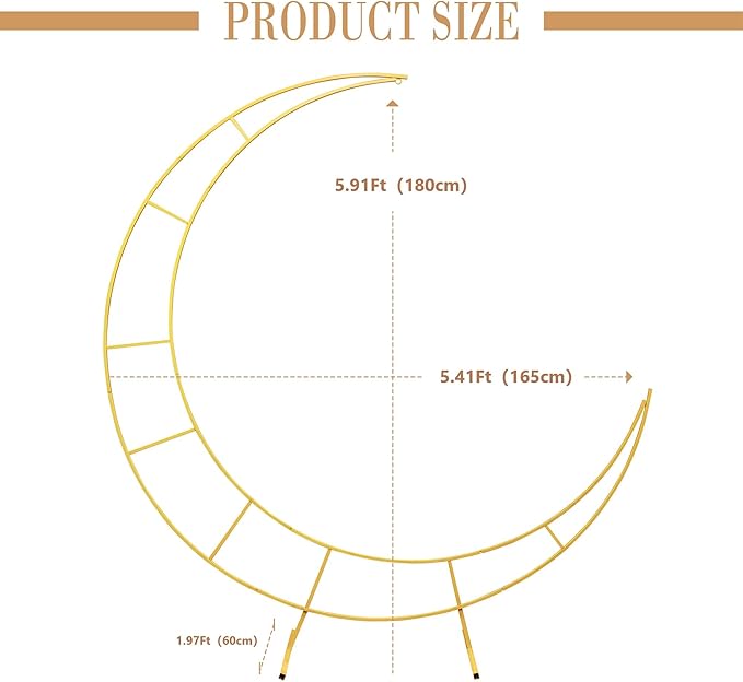 5.9 Feet Moon Shaped Wedding Arch Backdrop Stand Gold Frame - Image 3