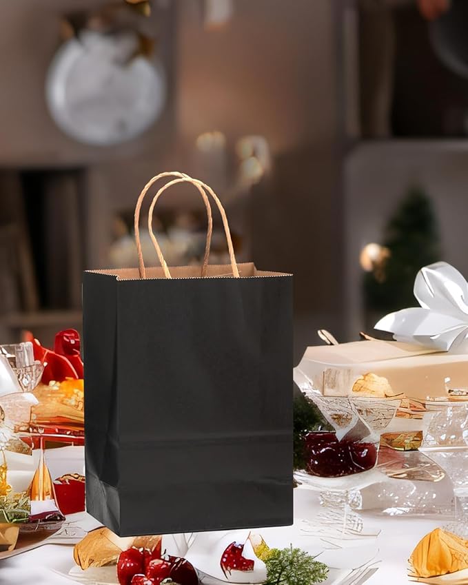 qiqee 50-Packs Black Paper Gift Bags - Image 5