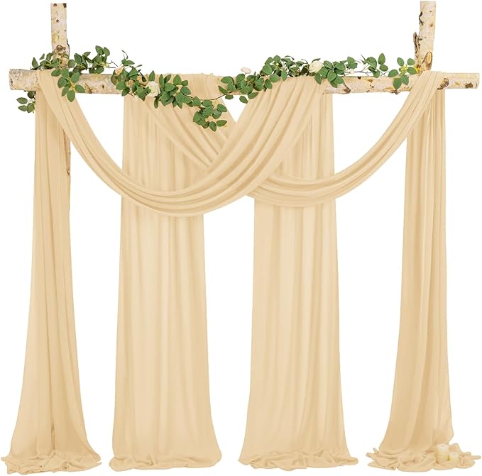 4 Panels Wedding Arch Draping Fabric, Sheer Chiffon Curtain Arbor Drapery - Image 2