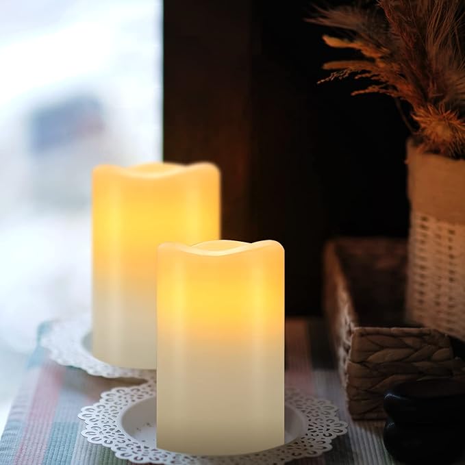 Hausware Flameless Candles Battery Operated Candles Set of 12 Real Wax Pillar - Image 6