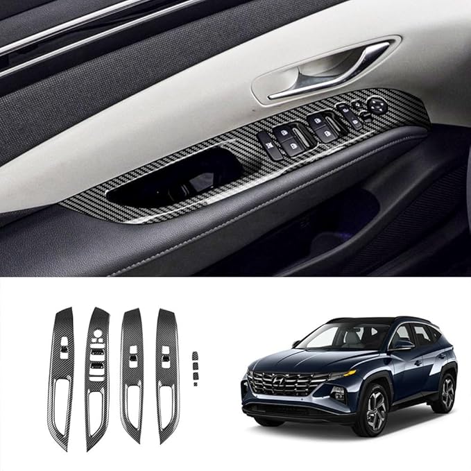 4pcs Carbon Fiber Style Front Rear Doors Window Glass Lift Switch Panel Cover - Image 2