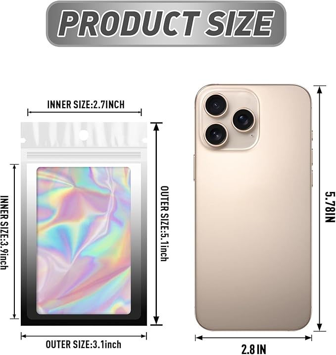 Funfery 100 Pack Gradient Holographic Bags, Resealable Bags - Image 2