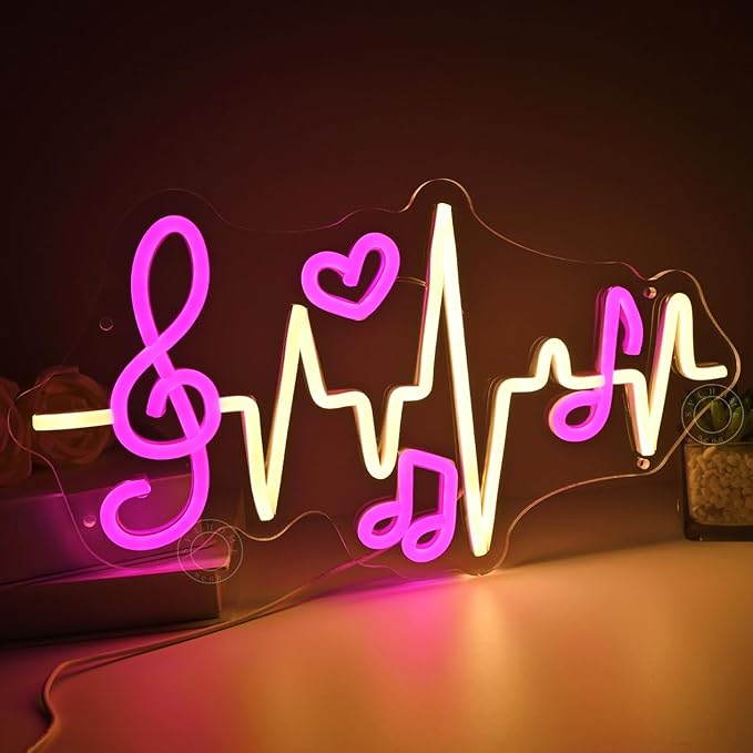 SYLHOME Led Neon Light Sign Music Note Wall Decor Sign Heartbeat Music Room - Image 5