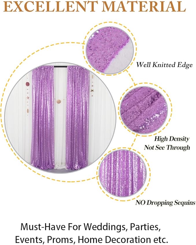 ShinyBeauty Lavender Sequin Backdrop Curtains 2 Panels 4x8FT Shimmer - Image 4