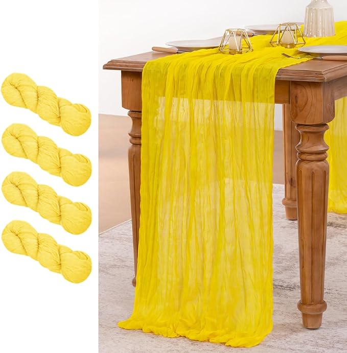 MLMW 4 Pack Yellow Cheesecloth Table Runner Boho Gauze Rustic Cheese Cloth by MLMW