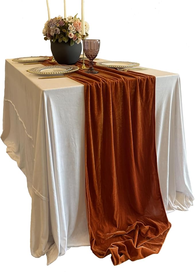 Luxurious Velvet Table Runner, Terracotta 120 Inches Wedding Table Runners by BTFHOME