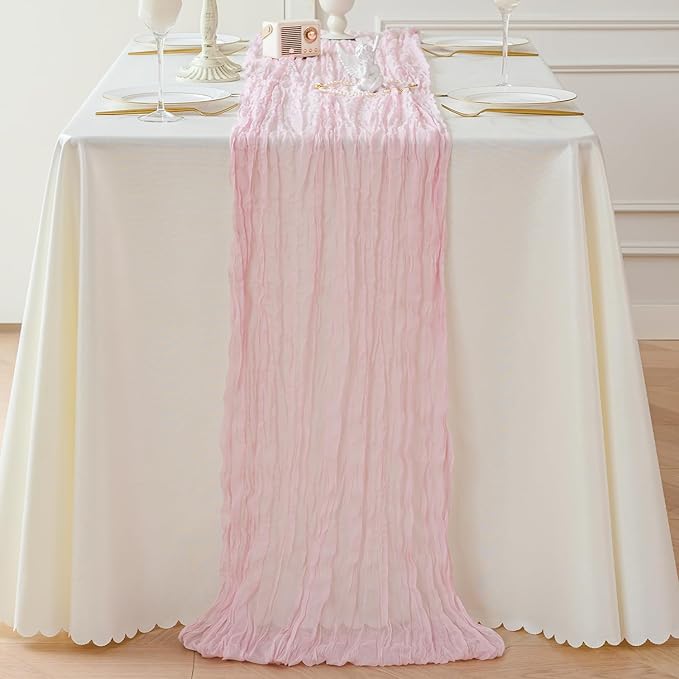 Sioloc 1 Pack Light Pink Cheesecloth Table Runner Fall Autumn Decor - Image 4