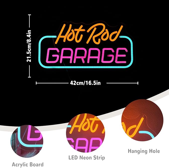 Hot Rod Garage Neon Sign for Wall Decor Garage Neon Light Parking LED Neon Sign - Image 3