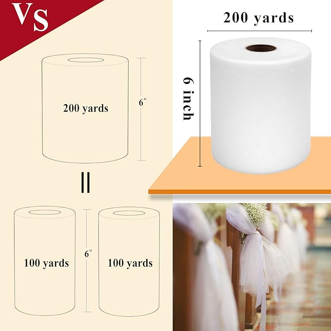 White Tulle Fabric Rolls 6 Inch by 200 Yards Fabric Spool Tulle Ribbon - Image 2