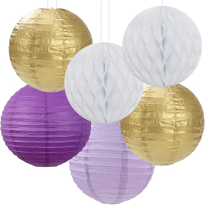 Purple-Gold Party Decorations Streamers Lanterns - Image 5