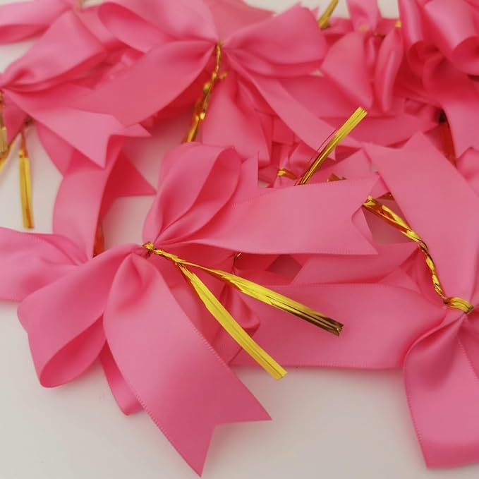 50pcs 3-1/2" Hot Pink Satin Ribbon Bows - Image 8