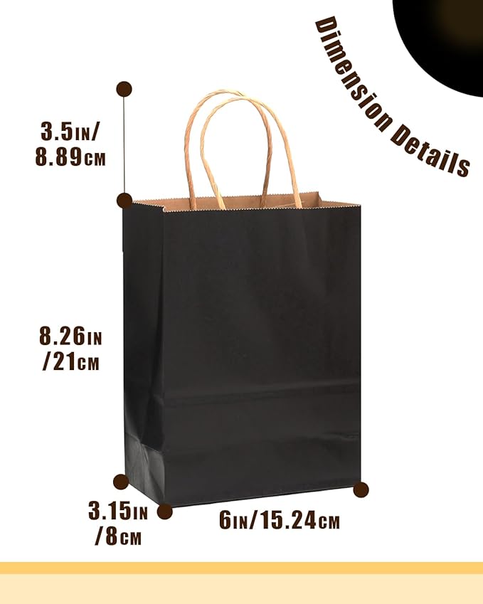 qiqee 50-Packs Black Paper Gift Bags - Image 4