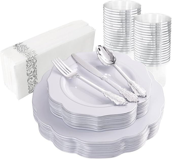 NOCCUR 175pcs Silver Plastic Plates by NOCCUR