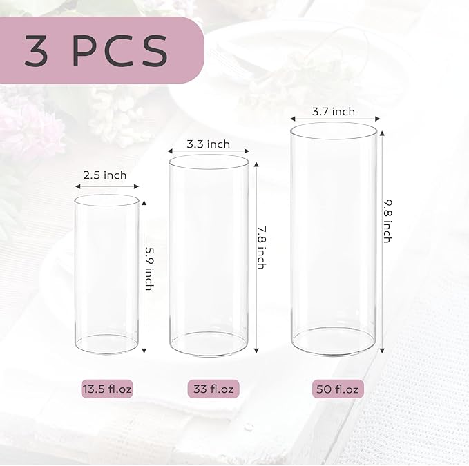 3 PCS Modern Glass Cylinder Vases Set – Elegant Bud Vases, Floating Candle - Image 2