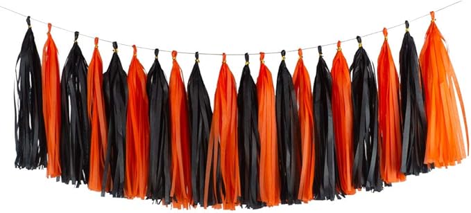 Orange and Black Party Tassel Garland Banner Decorations by YESON