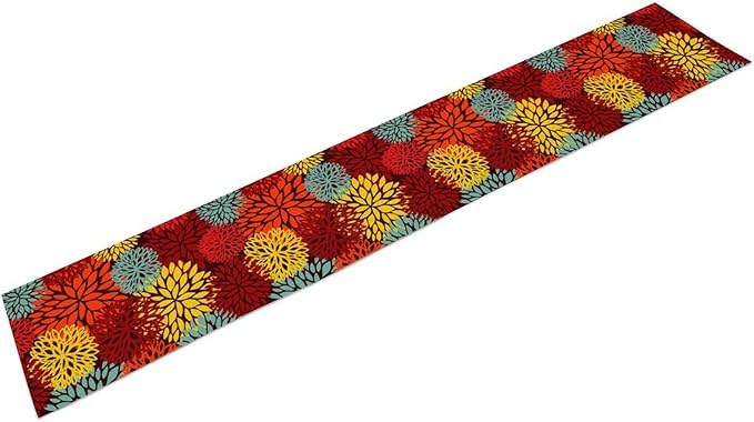 Red Yellow Dahlia Table Runner, Seasonal Autumn Thanksgiving Pattern Print - Image 9