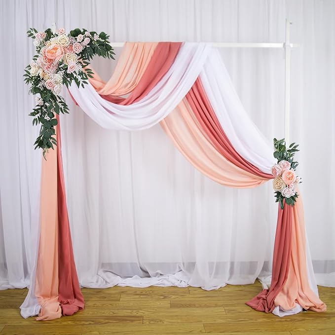3 Panels Dusty Rose Arch Drapery 20Ft Chiffon Drapes Sheer Hanging - Image 3