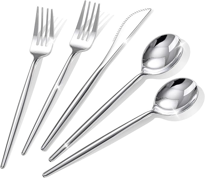 Rubtlamp 90Pcs Silver Plastic Silverware, Plastic Cutlery Include 30 Knives by Rubtlamp