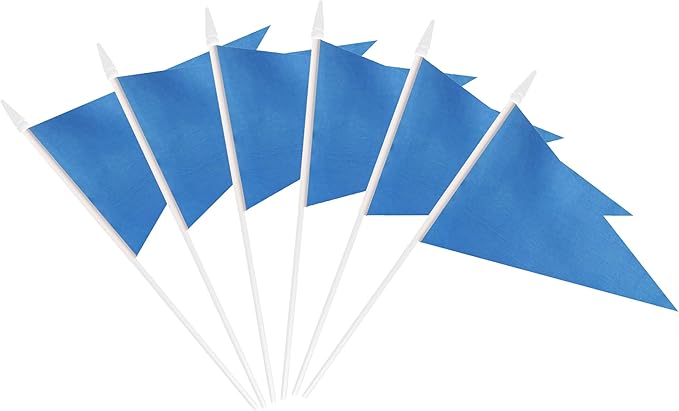 12 Pack Blue Pennant Flags Small Mini Hand Held Solid Color Pennant On Sticks - Image 2