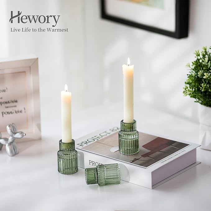 Hewory Glass Taper Candle Holders: 20 PCS Green Vintage Candle Holder - Image 2