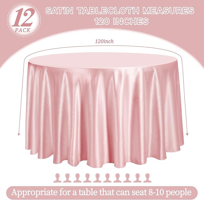12 Pack 120 Inch Rose Gold Satin Tablecloth - Image 2