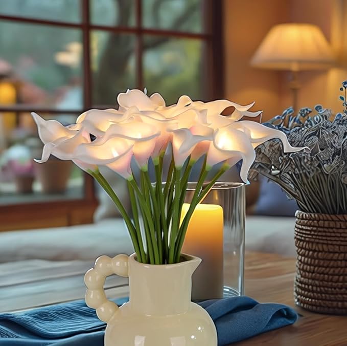 20pcs Artificial Calla Lily Bouquet Lamp Faux Floarl Night Light Real Touch - Image 7