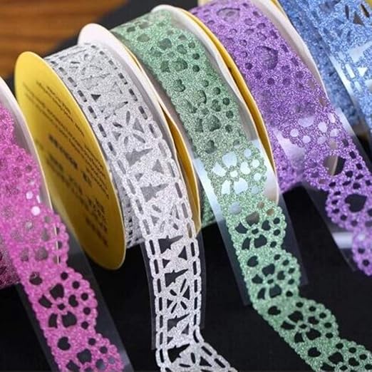 SallyFashion Washi Tape for Scrapbooking, 6 Roll Lace Pattern Glitter Tape in 6 - Image 5