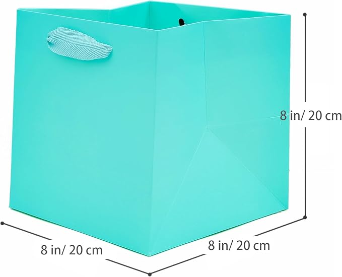 Teal Blue Paper Gift Bag Small Square Bottom Kraft Paper Bags - Image 2